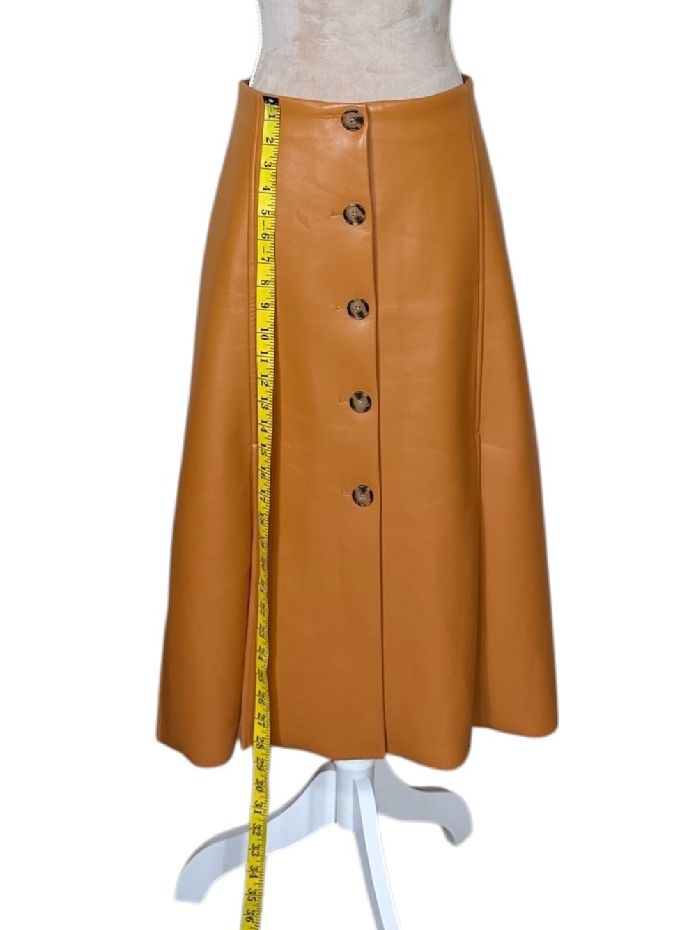 Banana Republic Button-Front Seamed Vegan Leather Midi Skirt in Cognac Tan - Picture 7 of 12